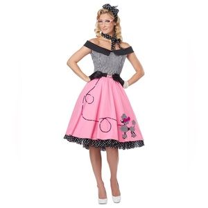 WOMEN'S ADULT ‘50s GIRL GREASE FILM FANCY THEMED DRESS COSTUME 🩷🖤